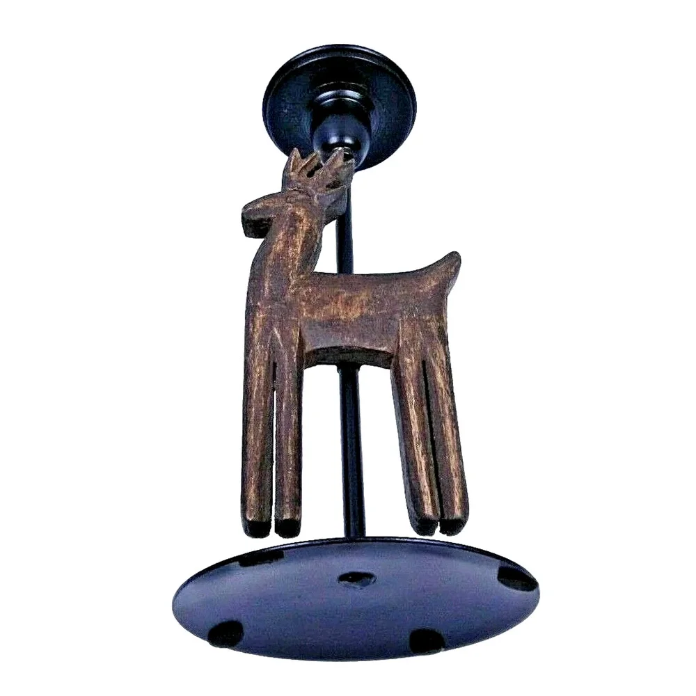Christmas Reindeer Candle Holder Metal & Wood Rustic Mission 11